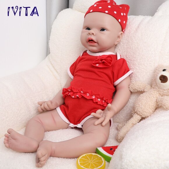 IVITA 20'' Full Soft Body Silicone Newborn Smiling Open Eyes Baby Girl Doll - Picture 10 of 14